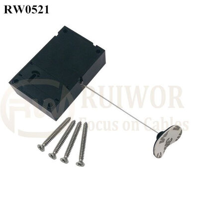 RW0521 Cuboid Anti Theft Pull Box With Retractable Cable And 33x19MM Oval Sticky Flexible Rubber Tips Cable End
