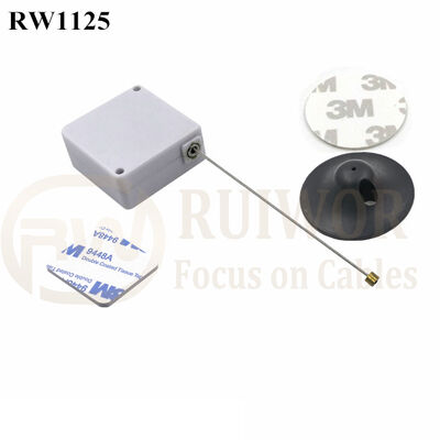RuiWor RW1125 Square Spring Return Steel Cable Reel Retractable Plus Dia 38mm Circular Adhesive Plastic Plate
